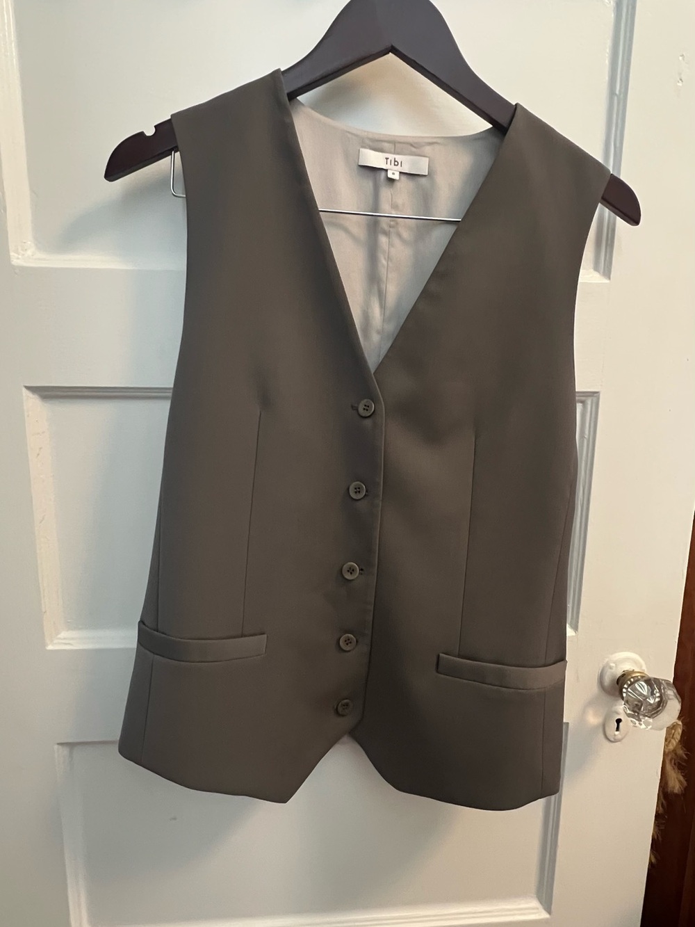 Tibi Olive Gray Tropical Wool Tailored Women's Vest